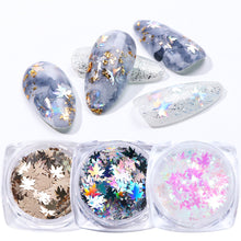 Load image into Gallery viewer, 1 Box Maple Leaves Nail Art Sequins Holographic Glitter Flakes Paillette Chameleon Stickers For Nails Autumn Design Decor SA1528