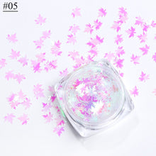 Load image into Gallery viewer, 1 Box Maple Leaves Nail Art Sequins Holographic Glitter Flakes Paillette Chameleon Stickers For Nails Autumn Design Decor SA1528