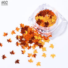 Load image into Gallery viewer, 1 Box Maple Leaves Nail Art Sequins Holographic Glitter Flakes Paillette Chameleon Stickers For Nails Autumn Design Decor SA1528