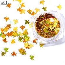 Load image into Gallery viewer, 1 Box Maple Leaves Nail Art Sequins Holographic Glitter Flakes Paillette Chameleon Stickers For Nails Autumn Design Decor SA1528