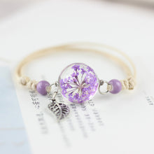 Load image into Gallery viewer, Simple plant dried flower specimen Glass Ball Bracelet dandelion sky stars