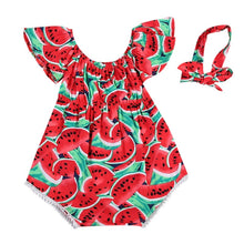 Load image into Gallery viewer, Baby Girl Flower Tops Headband Bow 2pcs Outfits Newborn Baby Girls Clothing Bodysuit Jumpsuit Clothes Set