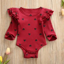 Load image into Gallery viewer, Baby Heart Print Ruffles Romper clothing Infant Newborn Girls Valentine's Day Jumpsuit autumn rib knit clothing Outfits Clothes