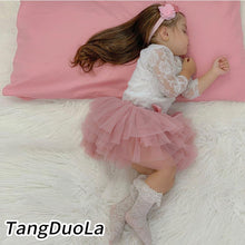 Load image into Gallery viewer, Baby girl tutu skirt 2pcs tulle lace bloomers diaper cover Newborn infant outfits Mauv headband flower set Baby mesh bloomer