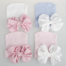 Load image into Gallery viewer, Big Bows Hospital Chiffon Newborn Hats Knitted Soft New Born Nursing Beanie Hat Photo Props Newborn Accessories for 0-6M Girls