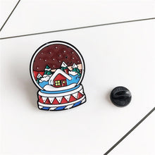 Load image into Gallery viewer, Crystal ball Enamel Brooch Snowflakes in the night Lapel Pin christmas tree Red house Christmas badge jewelry Gifts for children