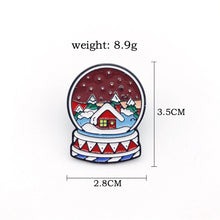 Load image into Gallery viewer, Crystal ball Enamel Brooch Snowflakes in the night Lapel Pin christmas tree Red house Christmas badge jewelry Gifts for children