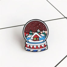 Load image into Gallery viewer, Crystal ball Enamel Brooch Snowflakes in the night Lapel Pin christmas tree Red house Christmas badge jewelry Gifts for children