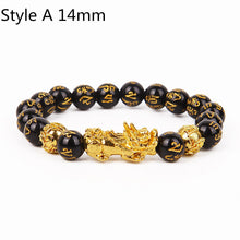 Load image into Gallery viewer, Feng Shui Black Beads Alloy Wealth Bracelet Unisex Wristband Gold Black Pixiu Wealth and Good Luck Women Men Bracelet
