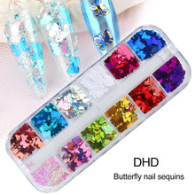 Load image into Gallery viewer, 12 Grid/Set Holographic Nail Glitter Sequins Sparkly 3D Thin Butterfly Flakes Polish Decor for Nail Art Accessories LA1558-1