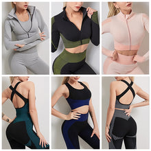 Load image into Gallery viewer, X-HERR Women Yoga Set Gym Workout Clothes Crop Top Long Sleeve Zipper Front Seamless Tight High Waist Design