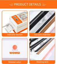 Load image into Gallery viewer, WOMSI Food Vacuum Sealer Packaging Machine With 15pcs Bags Free Vacuum Food Sealing Machine Vacuum Sealer Packer