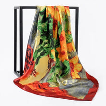 Load image into Gallery viewer, Silk Scarf Women Print hair neck Square Scarves Office Ladies Shawl Bandanna 90*90cm Muslim Hijab Handkerchief muffler foulard
