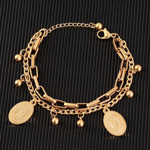 Load image into Gallery viewer, New Arrive Double Stainless Steel Religious Bracelet For Women Female Gold Color Beads Bracelet Jesus Pendant Lady Jewelry Gift