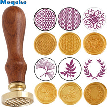Load image into Gallery viewer, Mogoko Botanical Wax Seal Stamp Retro Classic Sealing Wax Stamps Envelope Cards Decor Flower of Life Sunflower Olive Wreath Leaf