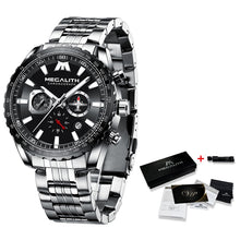 Load image into Gallery viewer, MEGALITH Sports Watches Men Aircraft Pointer Luminous Quartz Watch 30M Waterproof Blue Full Steel Military Wrist Watch With Box