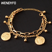 Load image into Gallery viewer, New Arrive Double Stainless Steel Religious Bracelet For Women Female Gold Color Beads Bracelet Jesus Pendant Lady Jewelry Gift