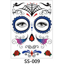Load image into Gallery viewer, Facial makeup Sticker Special Waterproof Face tattoo Day of The Dead Skull Face dress up Halloween Temporary Tattoo Stickers