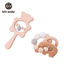 Load image into Gallery viewer, Let's Make Baby Toys Teether Wooden Rattles Bracelet Pacifier Chain Rodent Beading Beech Musical Newborn Bear 2pcs/set Bed Bell