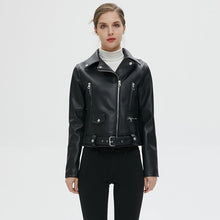 Load image into Gallery viewer, FTLZZ New Women Autumn Winter Black Faux Leather Jackets Zipper Basic Coat Turn-down Collar Motor Biker Jacket With Belt