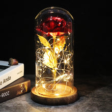 Load image into Gallery viewer, 6 Colour Beauty And The Beast Red Rose In A Glass Dome On A Wooden Base For Valentine's Gifts LED Rose Lamps Christmas