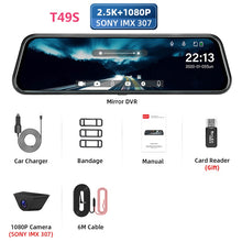 Load image into Gallery viewer, Jansite 10 inches 2.5K Car DVR Touch Screen Stream Media Dual Lens Video Recorder Rearview mirror Dash cam Front and Rear camera