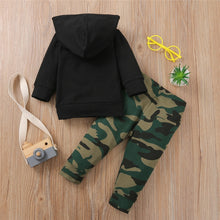 Load image into Gallery viewer, Autumn Baby Boy Long sleeve Letter Print Hooded T-shirt and Camouflage Long Pants 0-3Y