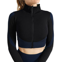 Load image into Gallery viewer, X-HERR Women Yoga Set Gym Workout Clothes Crop Top Long Sleeve Zipper Front Seamless Tight High Waist Design