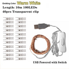 Load image into Gallery viewer, 10M Photo Clip USB Festoon Led String Fairy Lights Battery Operated Garland New Year's Party Christmas Decorations for Home Room