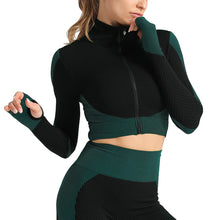 Load image into Gallery viewer, X-HERR Women Yoga Set Gym Workout Clothes Crop Top Long Sleeve Zipper Front Seamless Tight High Waist Design