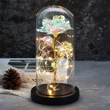 Load image into Gallery viewer, 6 Colour Beauty And The Beast Red Rose In A Glass Dome On A Wooden Base For Valentine's Gifts LED Rose Lamps Christmas