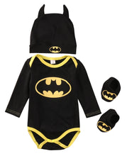 Load image into Gallery viewer, Batman Rompers Bodysuit Shoes Hat Costumes 3Pcs Jumpsuits Halloween Newborn Baby Boy Girl Clothes Summer Autumn Outfits Sets