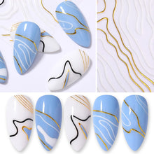 Load image into Gallery viewer, 1 Sheet Holo Black Gold 5D Nail Sticker Decal Tassel Strip Line Slider Foils Adhesive Nail Art Decoration