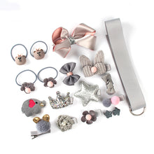Load image into Gallery viewer, 18 Pcs hair clip set Cute Hair Accessories Girl cartoon hair clip headwear Bow Flower animal Hairpin hair ring Elastic Headdress
