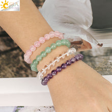 Load image into Gallery viewer, CSJA Natural Stone Elastic Bracelet Pink Quartz White Purple Crystal Green Aventurine Healing Beads Female Strand Bracelets G255