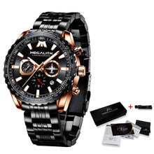 Load image into Gallery viewer, MEGALITH Sports Watches Men Aircraft Pointer Luminous Quartz Watch 30M Waterproof Blue Full Steel Military Wrist Watch With Box