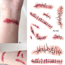 Load image into Gallery viewer, Temporary Tattoo Sticker Horror cat bat Terror Wound Realistic Blood Injury Scar Tattoo Sticker For Halloween Makeup Body Art