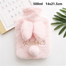 Load image into Gallery viewer, Winter Cartoon Rabbit Hot Water Bottle PVC Stress Pain Relief Therapy Hot Water Bag With Knitted Soft Cozy Cover Hand Warmer 1pc