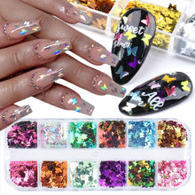 Load image into Gallery viewer, 12 Grid/Set Holographic Nail Glitter Sequins Sparkly 3D Thin Butterfly Flakes Polish Decor for Nail Art Accessories LA1558-1