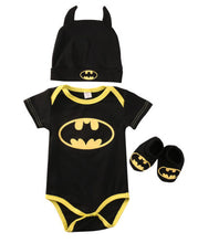 Load image into Gallery viewer, Batman Rompers Bodysuit Shoes Hat Costumes 3Pcs Jumpsuits Halloween Newborn Baby Boy Girl Clothes Summer Autumn Outfits Sets