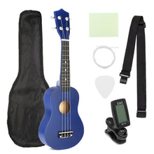 Load image into Gallery viewer, Ukulele Combo 21 Ukulele Black Soprano 4 Strings Uke Hawaii Bass Stringed Musical Instrument Set Kits+Tuner+String+Strap+Bag
