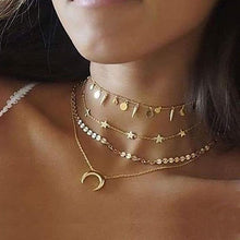 Load image into Gallery viewer, Bohemian Multi Layered Necklace for Women Vintage Portrait Coin Star Moon Pendant Necklace Geometric Collier Collares