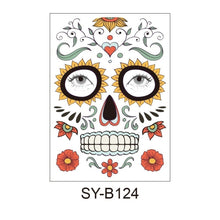 Load image into Gallery viewer, Facial makeup Sticker Special Waterproof Face tattoo Day of The Dead Skull Face dress up Halloween Temporary Tattoo Stickers