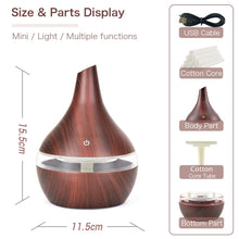 Load image into Gallery viewer, 300ML USB humidifier Electric oil Aromatherapy wood grain Ultrasonic air diffuser with 7 colors lights for home office Car