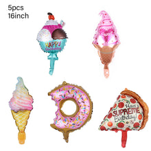 Load image into Gallery viewer, 1set Pink Donut Lip Ice Cream Popcorn Candy Foil Balloon Baby Shower Happy Birthday Decoration Balloon Boy Girl Cute Kid Toy