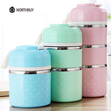 Load image into Gallery viewer, WORTHBUY Cute Japanese Lunch Box For Kids Portable Outdoor Stainless Steel Bento Box Leak-Proof Food Container Kitchen Food Box
