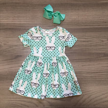 Load image into Gallery viewer, sring/summer Easter baby girls children clothes boutique milk silk dress bunny sunglass short sleeve knee length match bow