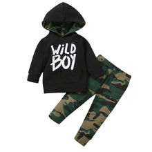 Load image into Gallery viewer, Autumn Baby Boy Long sleeve Letter Print Hooded T-shirt and Camouflage Long Pants 0-3Y