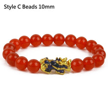 Load image into Gallery viewer, Feng Shui Black Beads Alloy Wealth Bracelet Unisex Wristband Gold Black Pixiu Wealth and Good Luck Women Men Bracelet