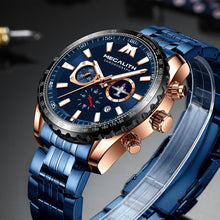 Load image into Gallery viewer, MEGALITH Sports Watches Men Aircraft Pointer Luminous Quartz Watch 30M Waterproof Blue Full Steel Military Wrist Watch With Box